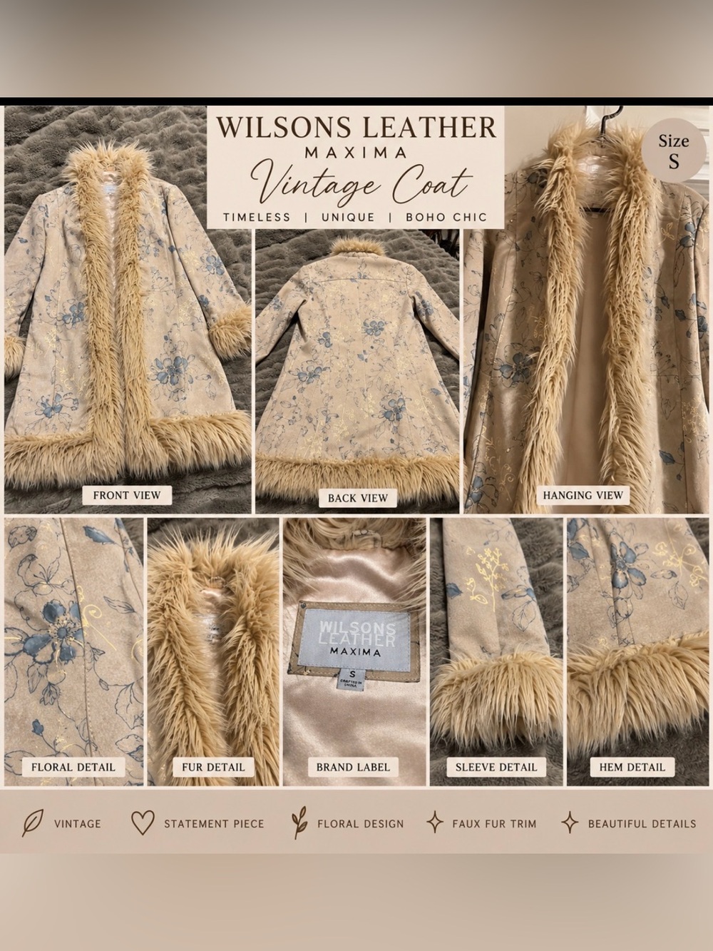 ✨ VINTAGE WILSONS LEATHER MAXIMA FLORAL COAT ✨